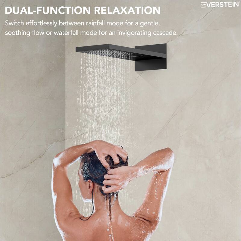 Dual-Function Wall Mounted Waterfall & Rainfall Shower Faucet Set With Rough-In Valve - 22"*10"