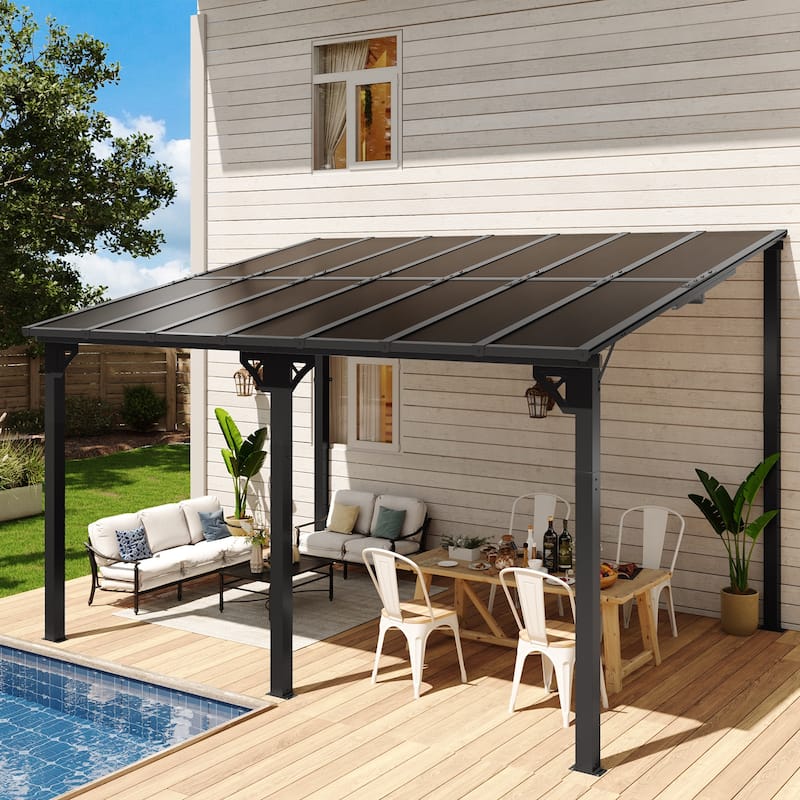 Outdoor Wall Mounted Gazebos, Lean to Gazebo with Sloped Roof - 13.8'X10"