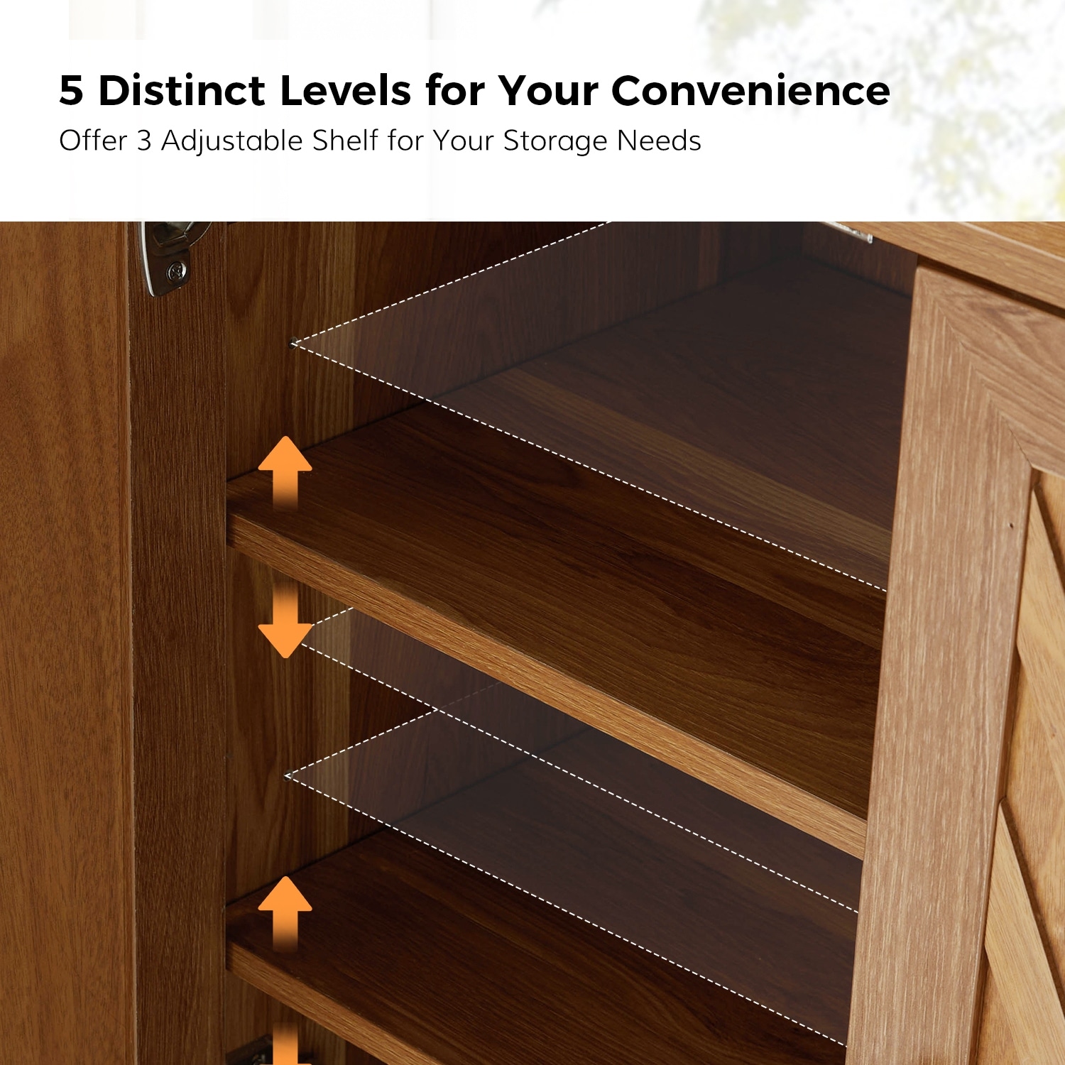 Tobias 57"Wide Mid-century Chevron-patterned Sideboard with Adjustable Shelves by HULALA HOME