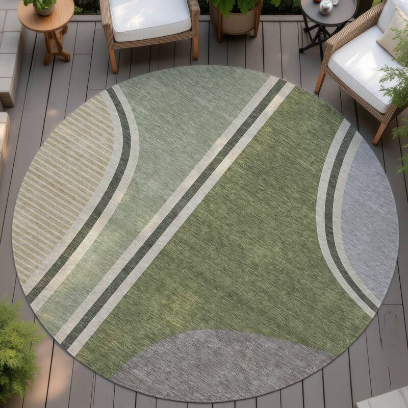 Machine Washable Indoor/ Outdoor Contemporary Keely Chantille Rug - Olive - 8' x 8'