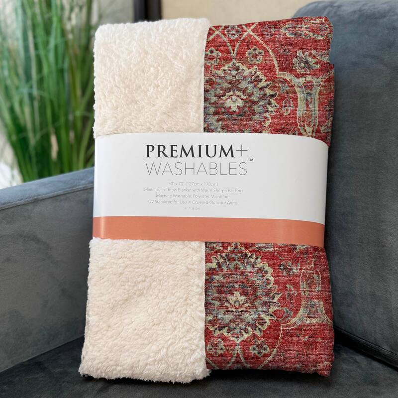 Premium Machine Washable ASB95 Traditional Persian Sherpa Throw Blanket