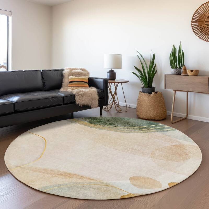 Premium Washable Super Soft Modern Abstract Mayfield Rug - Beige - 8' x 8' - Round