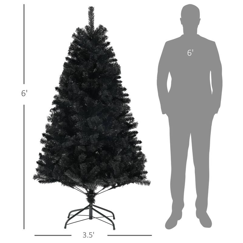 HOMCOM Unlit Artificial Christmas Tree - Auto Open, Steel Base, Black, Home Office Decor - Black