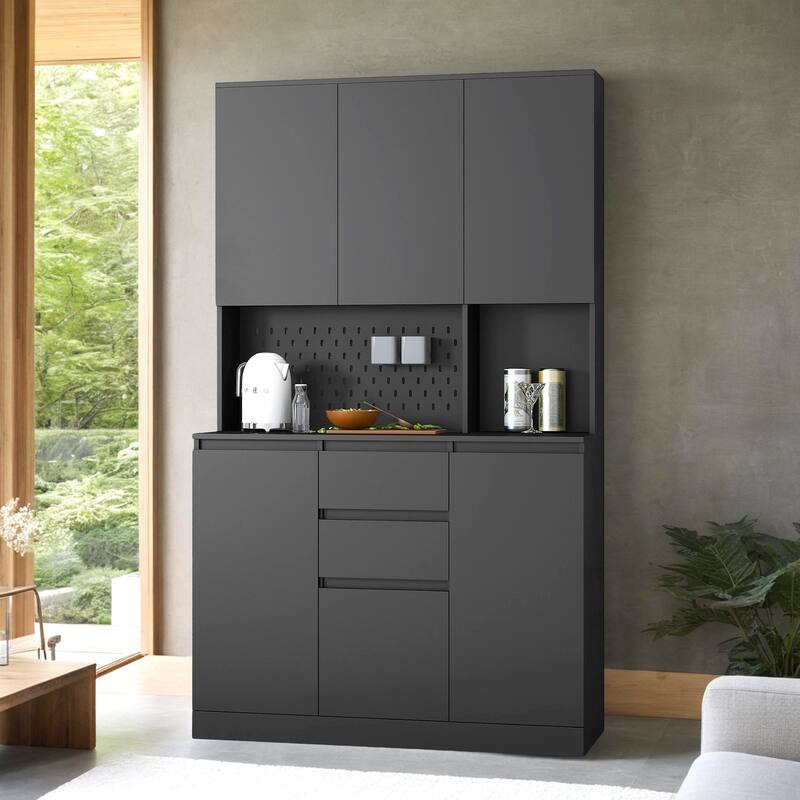 74" Freestanding Kitchen Pantry Cabinet Cupboard with 6 Doors,3 Shelves and 2 Drawer,Versatile Wardrobe & Kitchen Cabinet