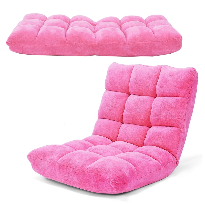 Coral Velvet Adjustable Floor Chair with 14-Position Backrest and Folding Design - 41.5" x 22.5" x 6" (L x W x H)