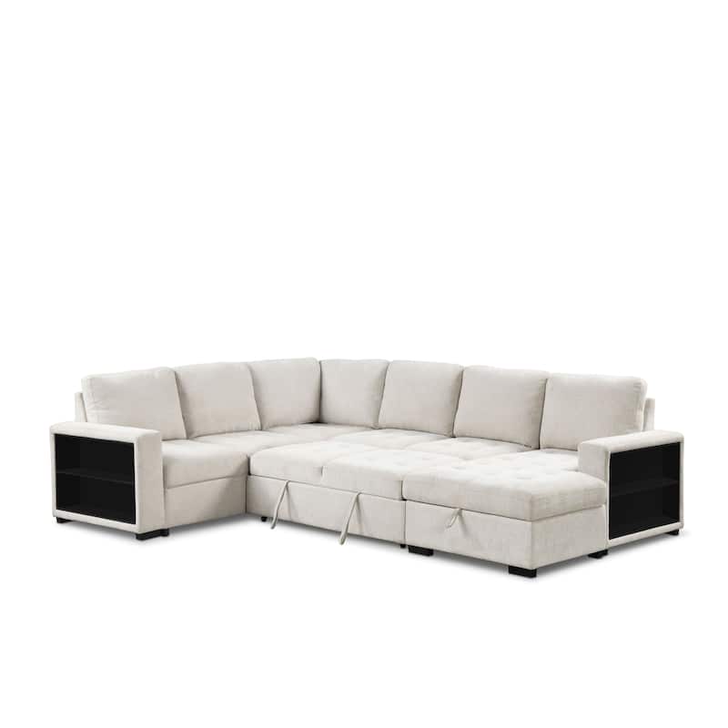 Furniture of America Jaquel Modern Biscuit Tufted Seat Sleeper Sofa Sectional with Storage Shelves and USB Ports