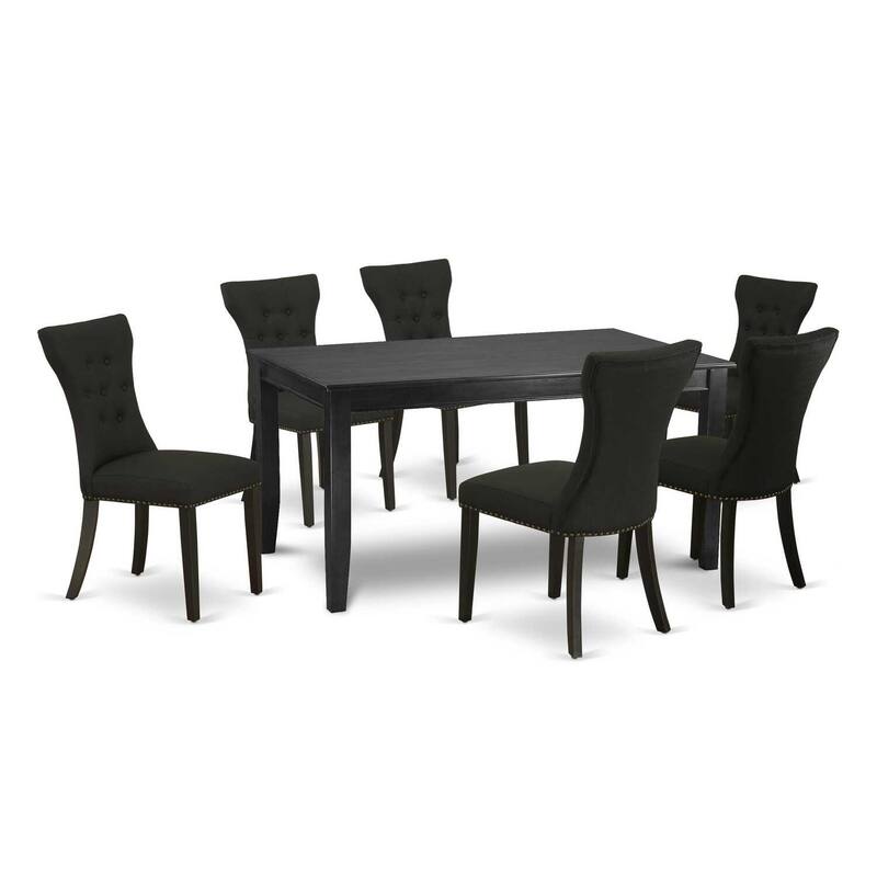 HomeStock 7-Piece Black Finish Solid Wood Top Dining Table with 6 Parson Chairs with Lattice Back
