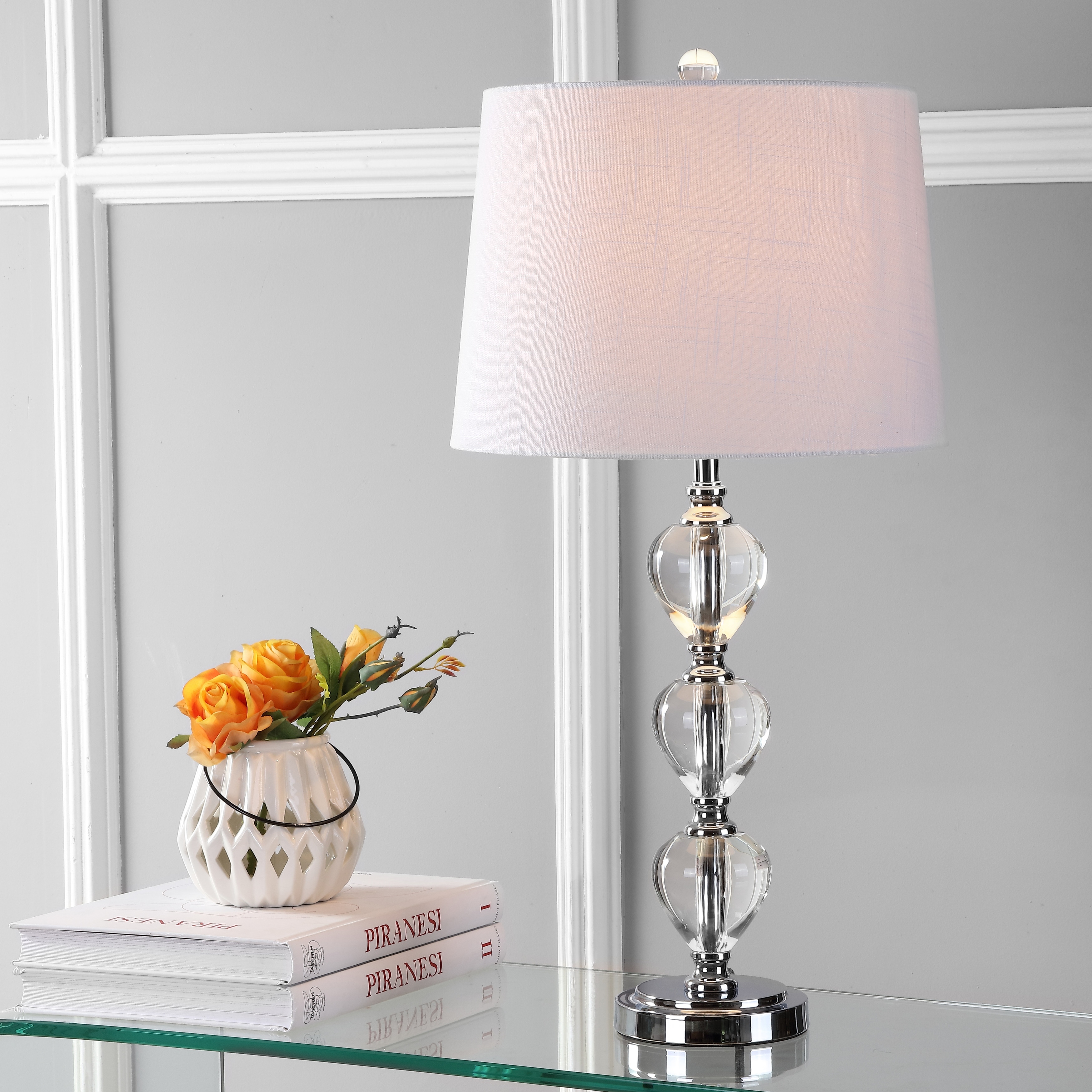 JONATHAN Y Cole 27" Crystal LED Table Lamp, Clear/Chrome