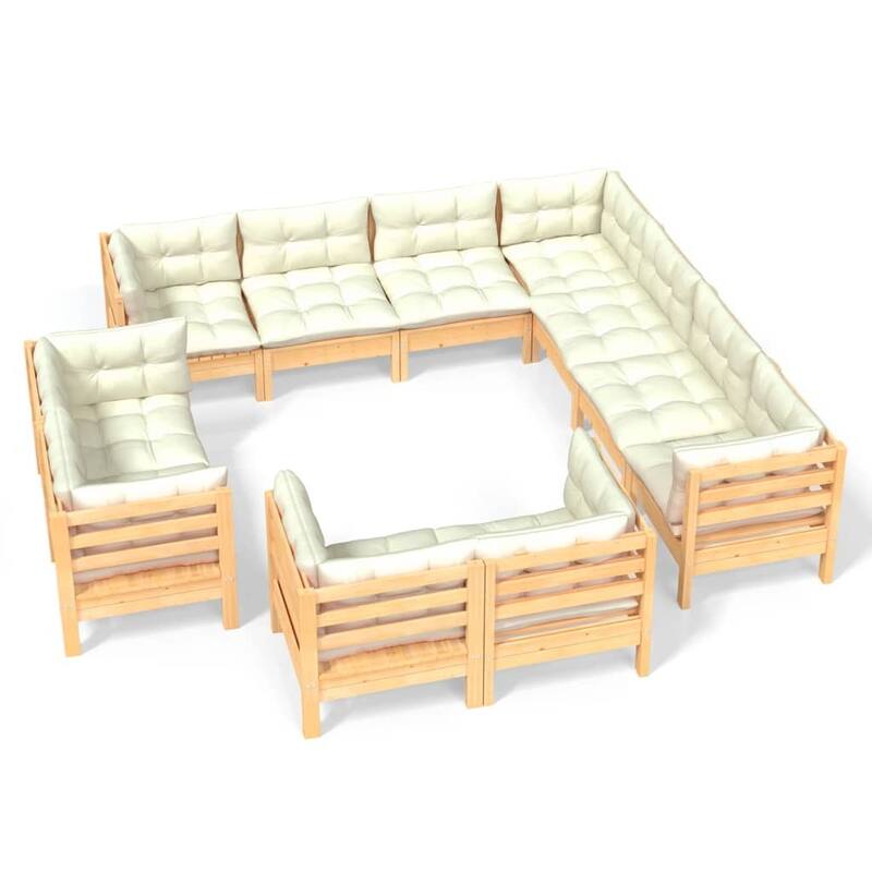 vidaXL Solid Pinewood Patio Lounge Set 11 Piece with Cushions Multi Colors
