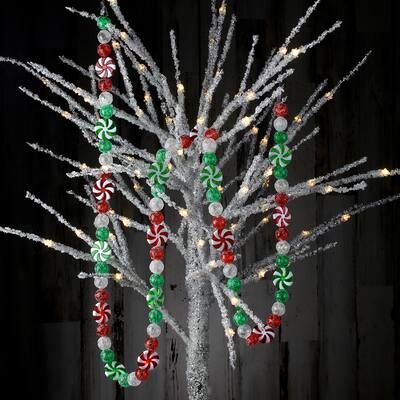 72" Peppermint And Ball Garland - Red Green
