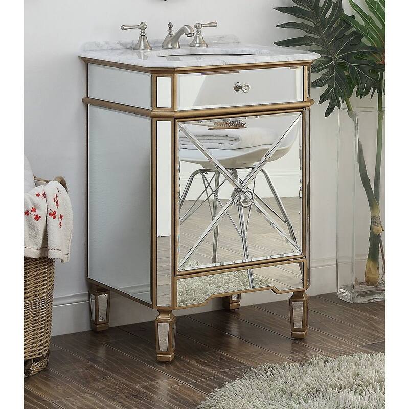 Benton Collection Asger Gold Bathroom Vanity - Gold - Mirrored Finish - Single Vanities