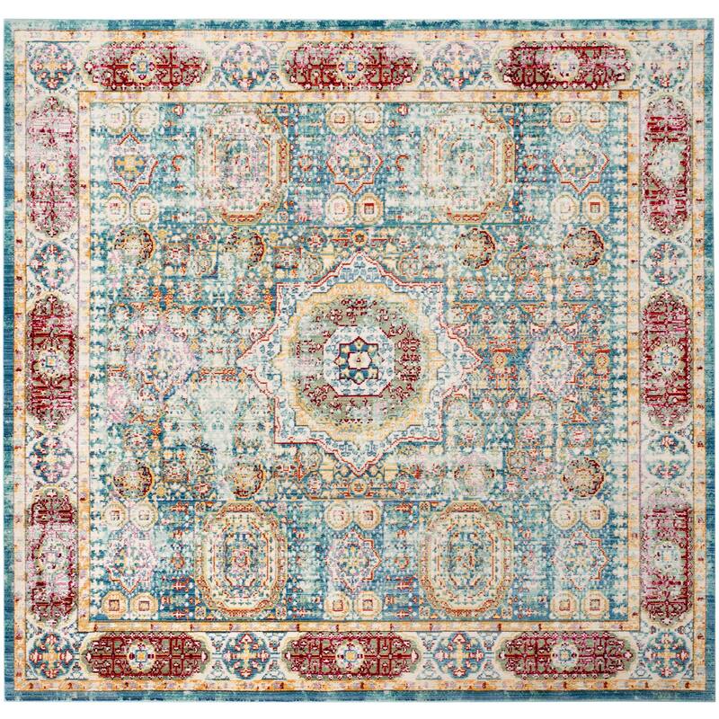 SAFAVIEH Valencia Trynke Distressed Vintage Boho Oriental Polyester Rug - 6'7" Square - Blue/Multi