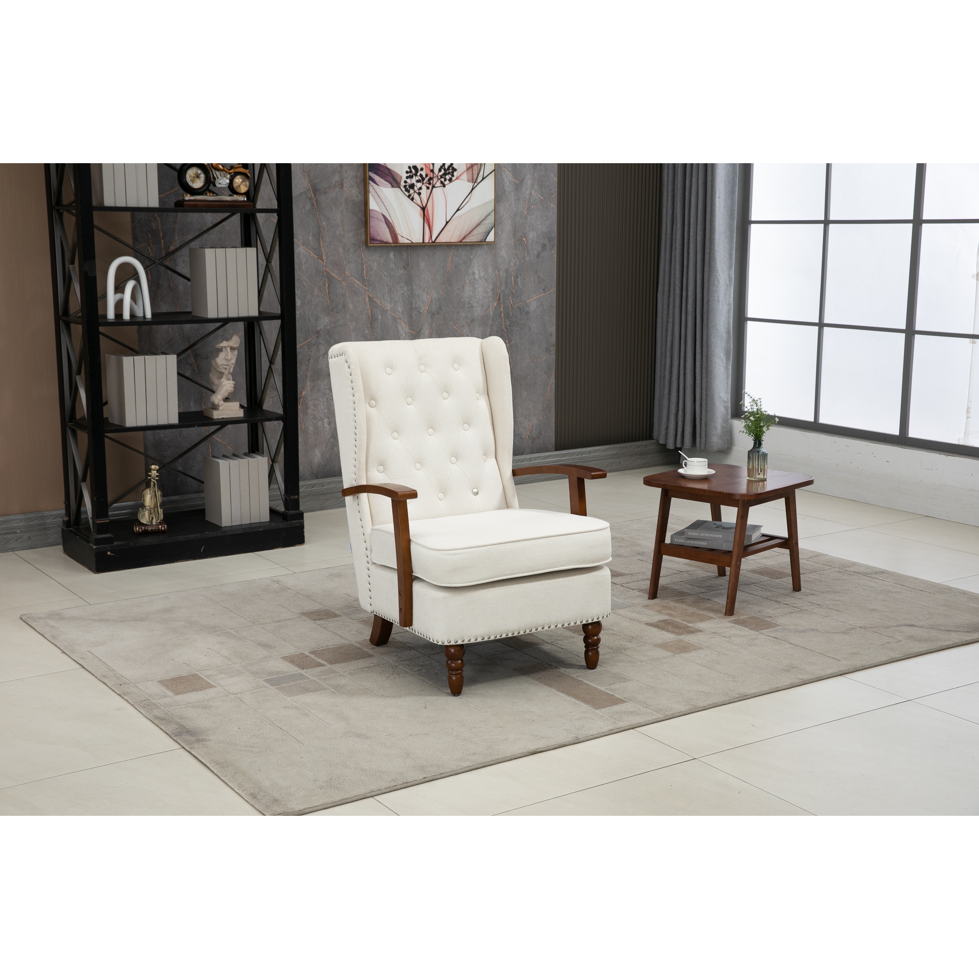 Beige high best sale back chair