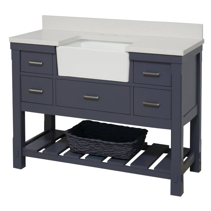 KitchenBathCollection Charlotte 48" Farmhouse Bathroom Vanity with Quartz Top
