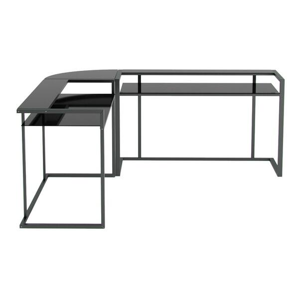 Ryan Rove Belmac 3 Piece L Shaped Computer Desk Home Office Corner Organizer With Side Table And Keyboard Tray Black Glass Overstock 30415768