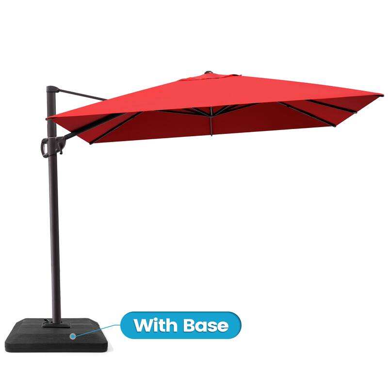 9 x 10.5 FT Outdoor Patio Umbrella Cantilever-Offset Umbrella with 4-Piece Fillable Weighted Base - Red