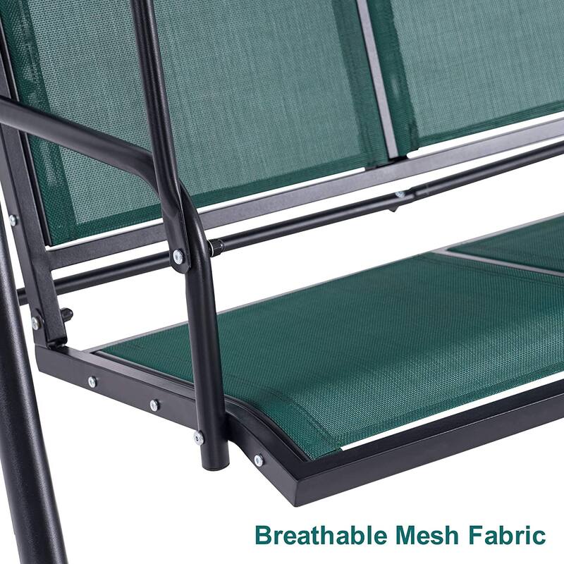 MCombo Outdoor Patio Canopy Swing Chair 3-Person, Steel Frame Textilence Seats Swing Glider, 4507