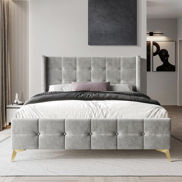 slide 2 of 25, CraftPorch Luxurious Square Button-Tufted Wingback Velvet Upholstered Bed