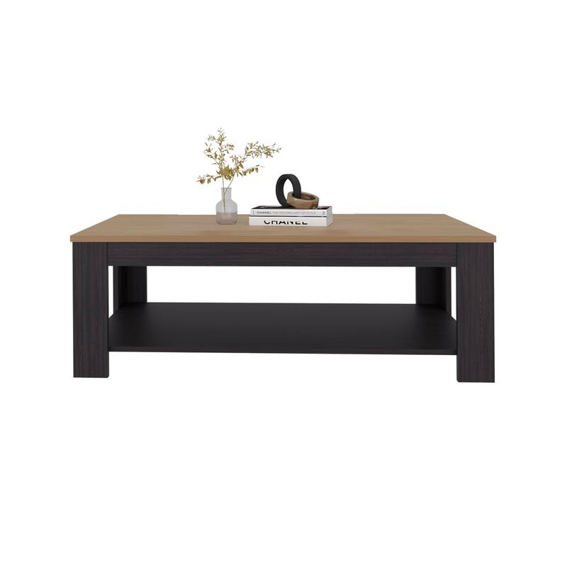 Modern Coffee Table with Shelf Two Tone Finish Compact Living Room Design