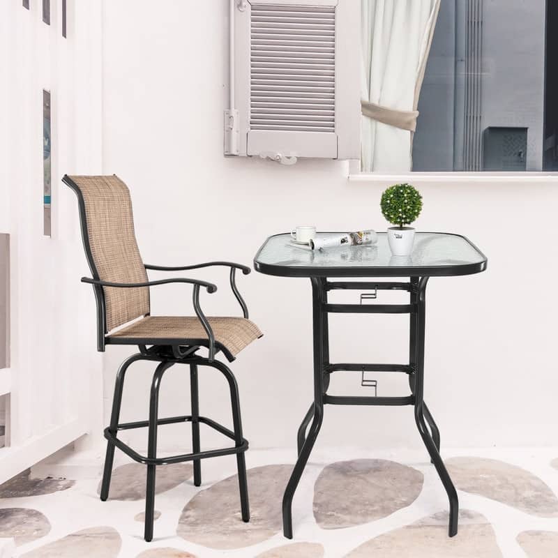 31 Inch Tempered Glass Tabletop Square Patio Bar Table with Umbrella Hole - N/A