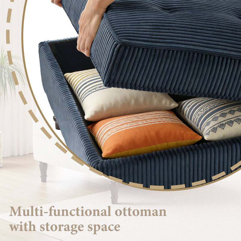 31.78" W Oversized Square Upholstered Storage Ottoman with Wooden Tray