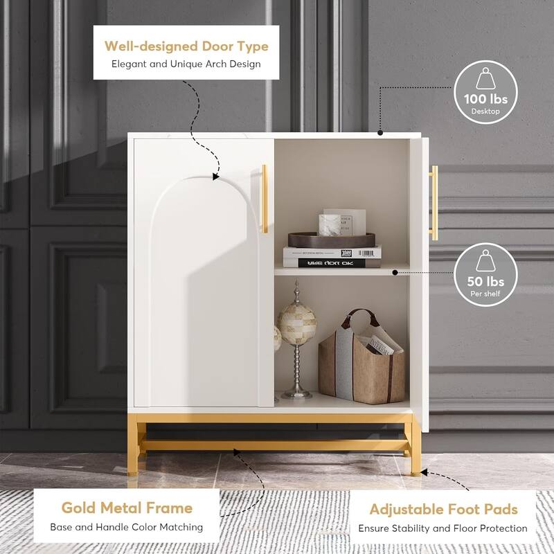 4-Door Sideboard Buffet, Faux Marble Storage Cabinet with Adjustable Shelf for Kitchen