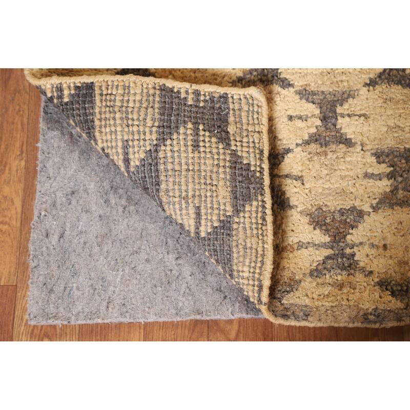 Hand Knotted Oriental Jute Carpet Modern All-Over Yellow & Gold Moroccan Area Rug - 3' 0'' X 2' 0''