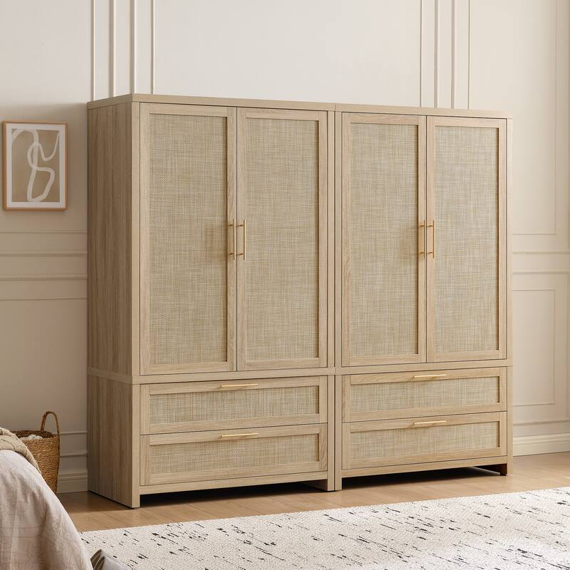 Large - Capacity Bohemian Storage Cabinet with Two Drawers and Adjustable Shelves