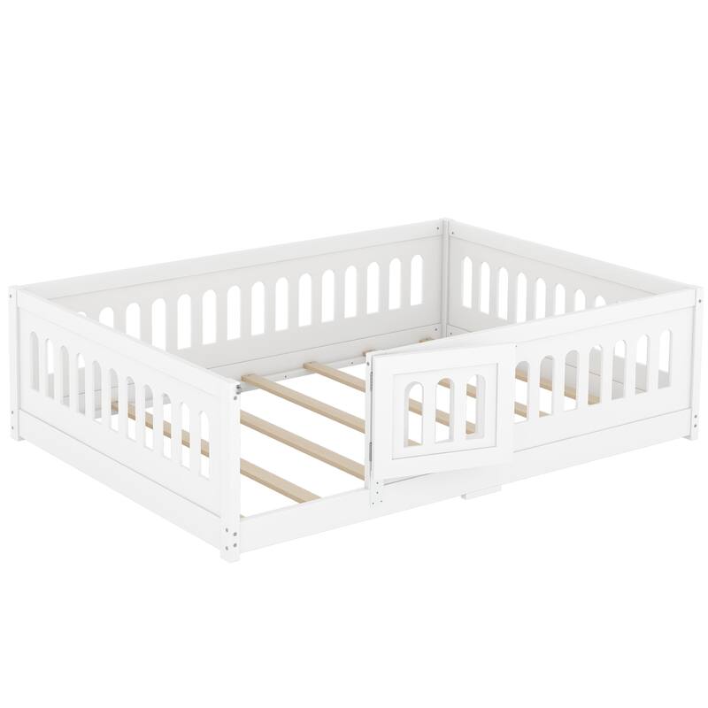 Full Size Montessori Floor Bed with Safety Guardrails & Door - 300LB Capacity