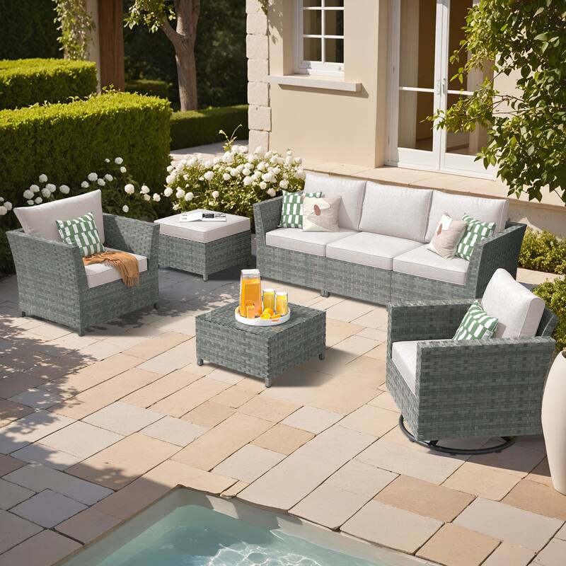 XIZZI 7-piece Outdoor Patio Furniture Rattan Wicker Conversation Set - Ivory