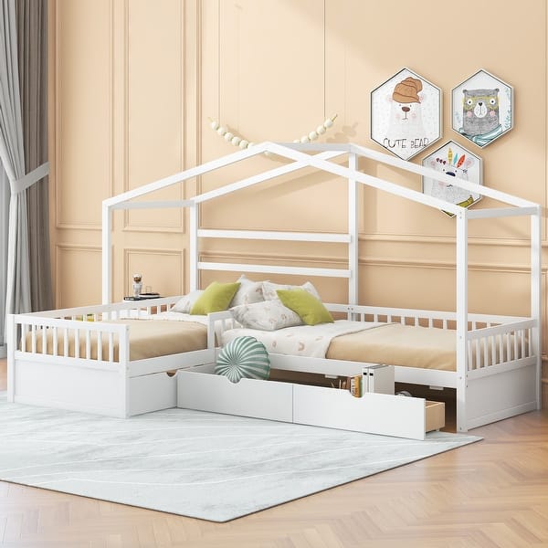 slide 2 of 14, Twin Size House Bed with 3-Storage Drawers, White White