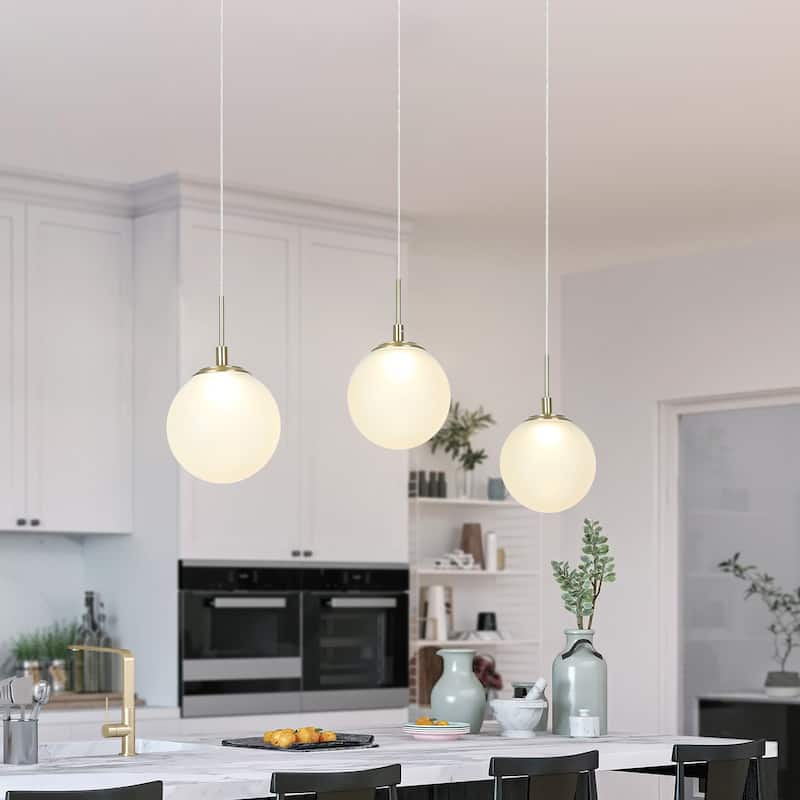 Modern 3-Light Gold LED Chandelier Linear Glass Island Lights for Dining Room - 23 “