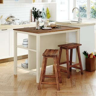 Solid Wood Rustic 3-piece Stationary Kitchen Island Set with 2 Seatings ...