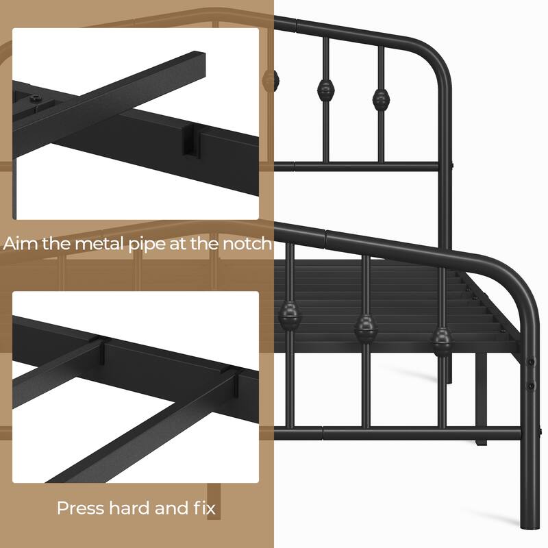 Yaheetech Bed Frame with Arched Headboard Modern Metal Bed Frame with Heavy Duty Slat Support