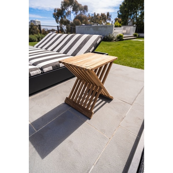 Nordic Style Natural Teak Folding Stool with Horizontal Slats - Beige