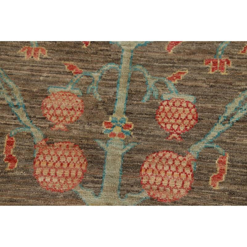 Hand Knotted Oriental 100% Wool Carpet Transitional Floral Brown Oushak Area Rug - 8' 11'' X 6' 1''