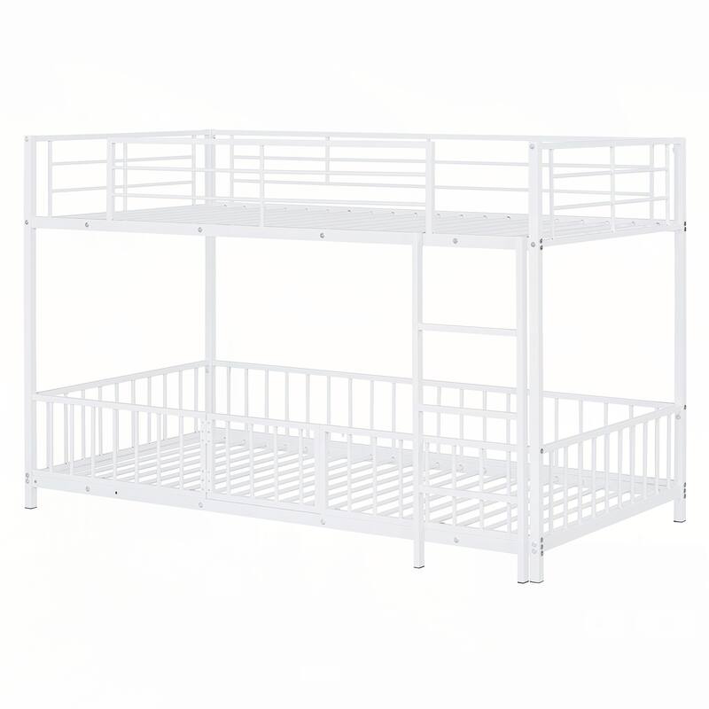 Twin over Twin Size Metal Bunk Bed with Slide and Guardrails
