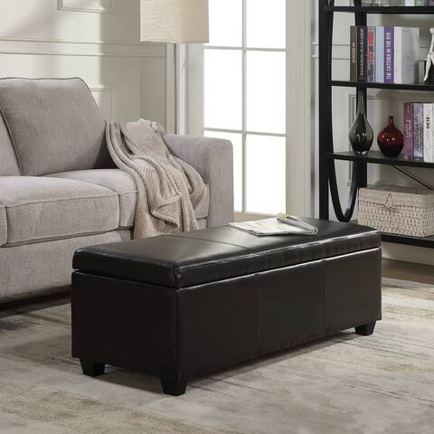 Belleze 47" Storage Ottoman Upholstered Faux Leather Decor (Brown)