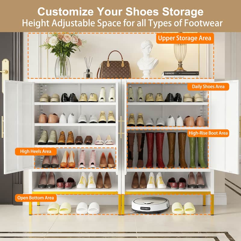 40 Inch Tall Metal Shoe Cabinet with 2 Doors, 7 Tier Narrow Shoe Storage Organizer for Entryway and Closet
