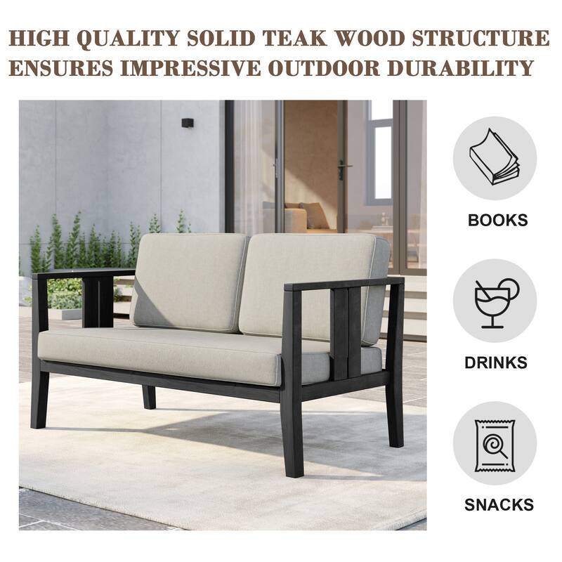 Outdoor Teak Solid Wood Patio Furniture Set Loveseat Armchair Table Collection