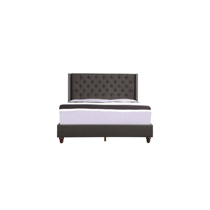 Modern Upholstered Bed Frame - Full Size Bed with Deep Tufted Headboard - Black Finish