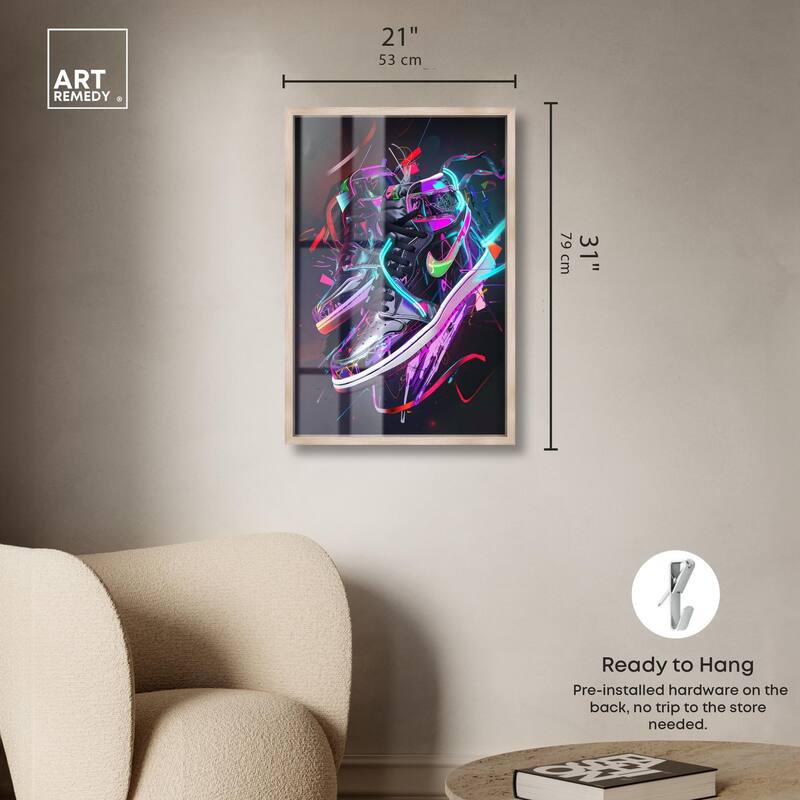 Neon Ribbons Sneakers Shadowbox by Art Remedy
