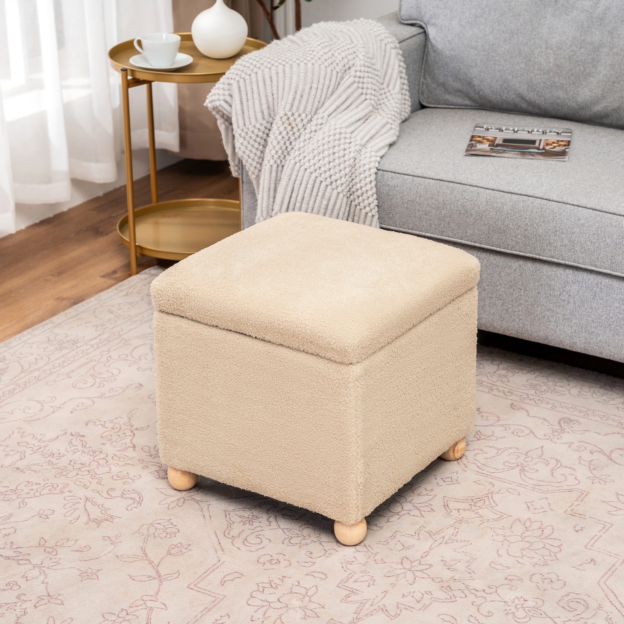 大特価放出！ Adeco Floral Footrest Ottoman Storage Cube Linen Printed 1人掛けソファ
