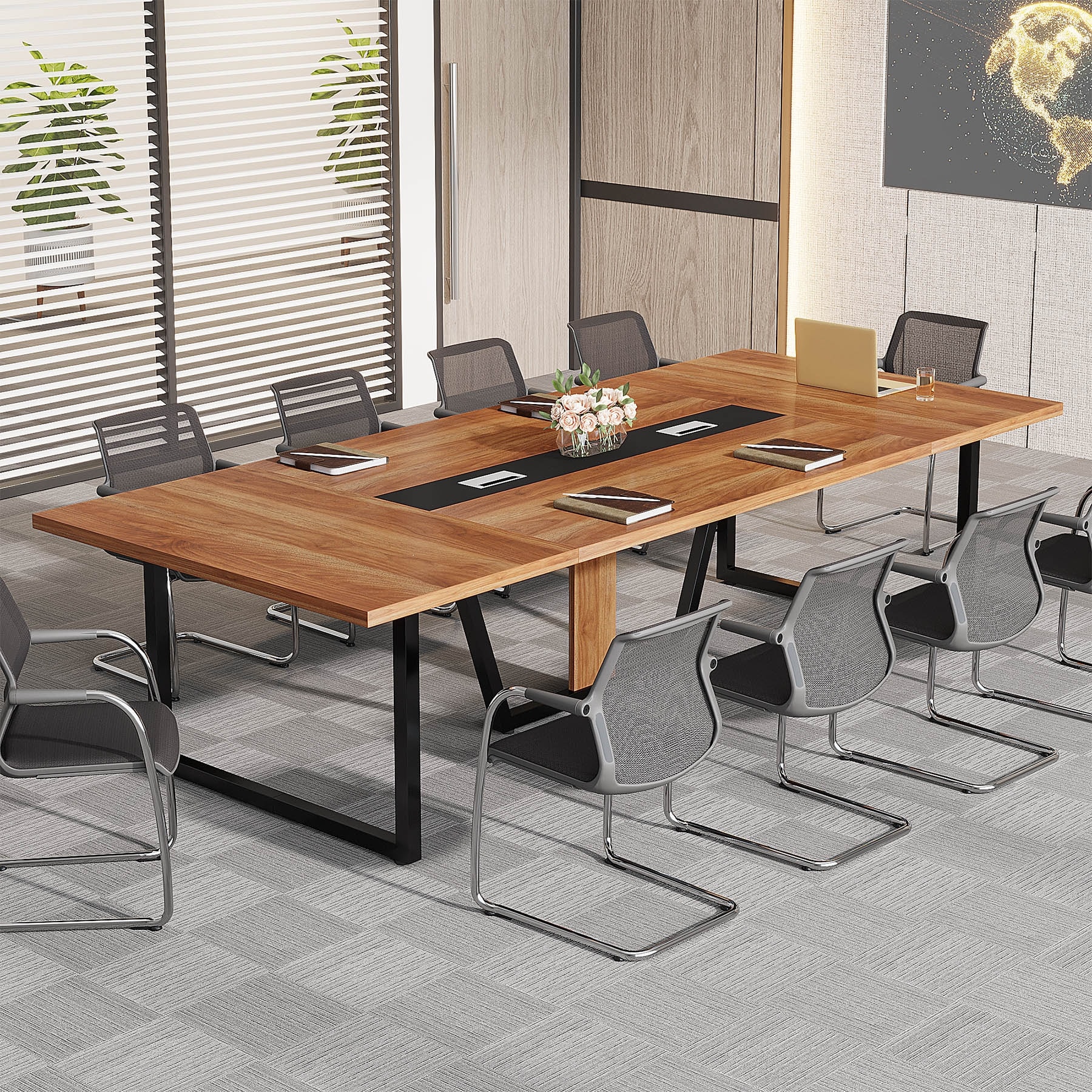 8FT Conference Table for 8-10 People, 94.5" Large Meeting/ Training/ Boardroom Table with Cable Grommets