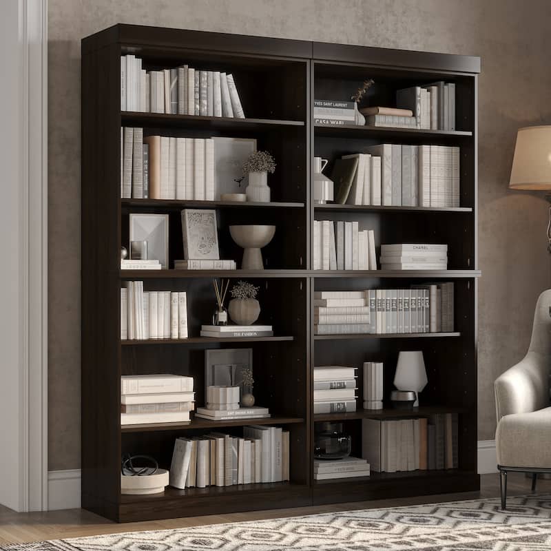 Palace Imports 100% Solid Wood 12-Shelf Bookcase, Adjustable Shelves, 64" Wide, 71.5" Tall - Espresso