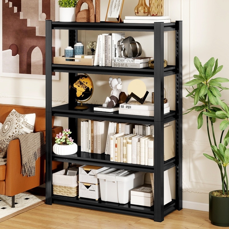 59/63 in. H Adjustable Heavy-Duty Metal Storage Shelves, 4/5 Tier Multi-Purpose Garage & Home Rack, Black