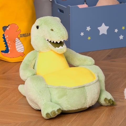 Qaba Animal Kids Sofa Chair Cartoon Cute Dinosaur Stuffed with Armrest Flannel PP Cotton 22" x 19" x 22" Green