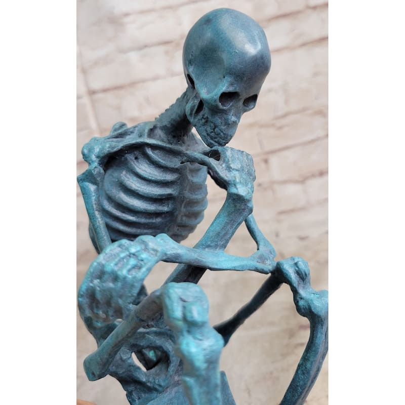 The Thinker Thinking Man Skeleton Bronze Metal Statue Sculpture Figure On Marble Base