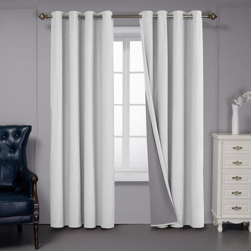 Deconovo Faux Linen Total Blackout with Coating Curtains (2 Panel) - 100W x 84L - Light Grey