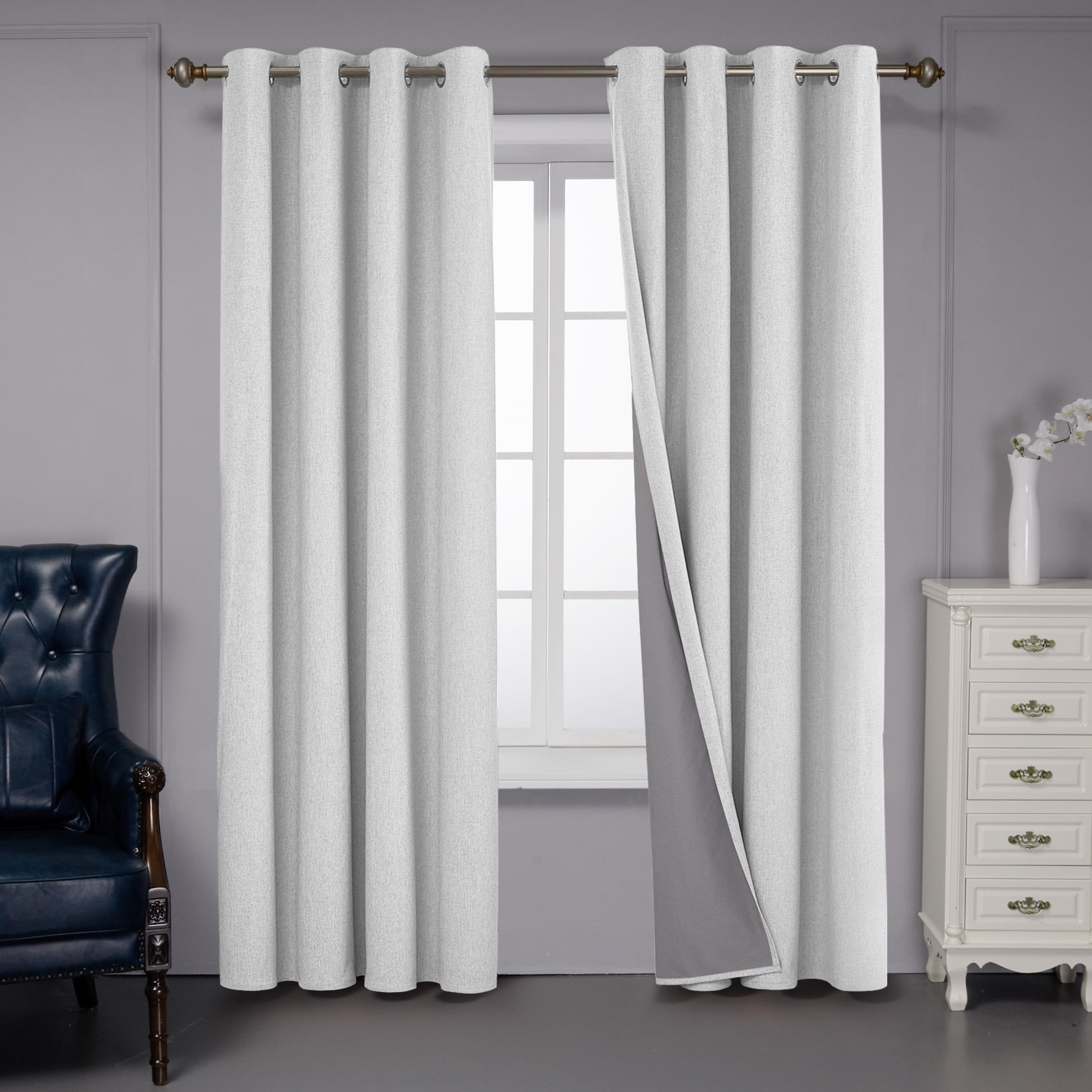Deconovo Faux Linen Total Blackout with Coating Curtains (2 Panel)